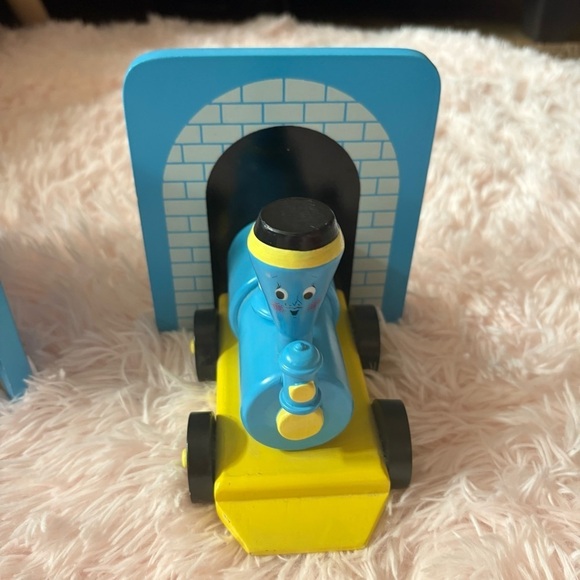 Vintage Blue and Yellow Train Bookends Kids Room Decor - Picture 5 of 7